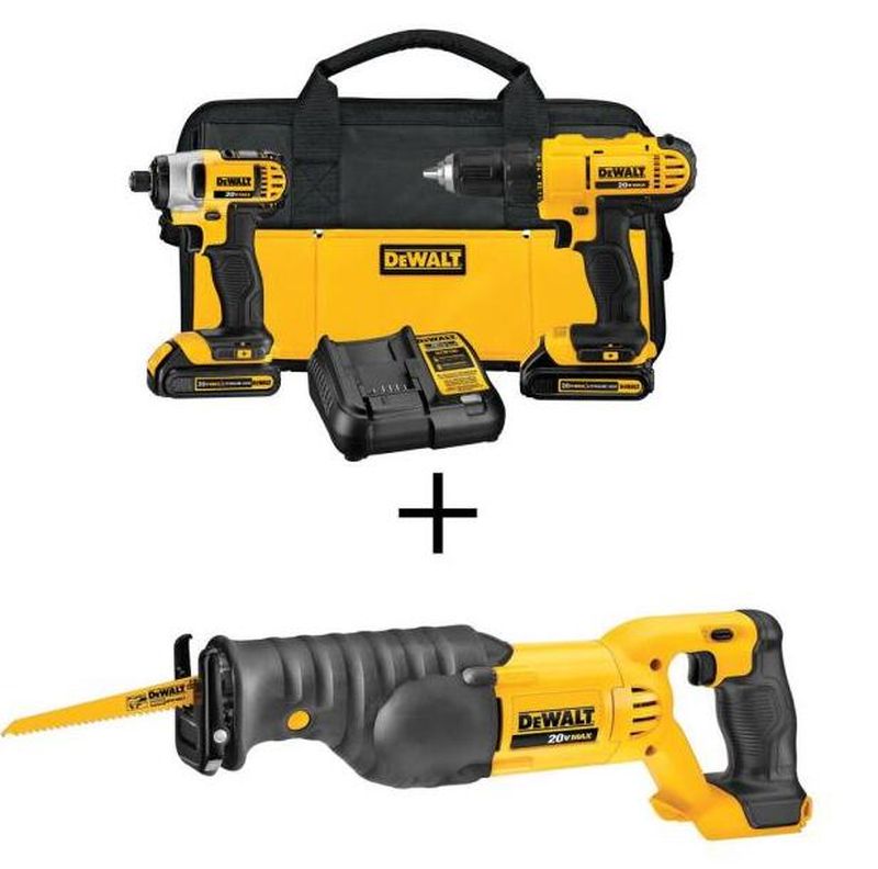 20-Volt MAX Cordless Drill/Impact Combo Kit (2-Tool) with (2) 20-Volt 1.3Ah Batteries, Charger & Reciprocating Saw