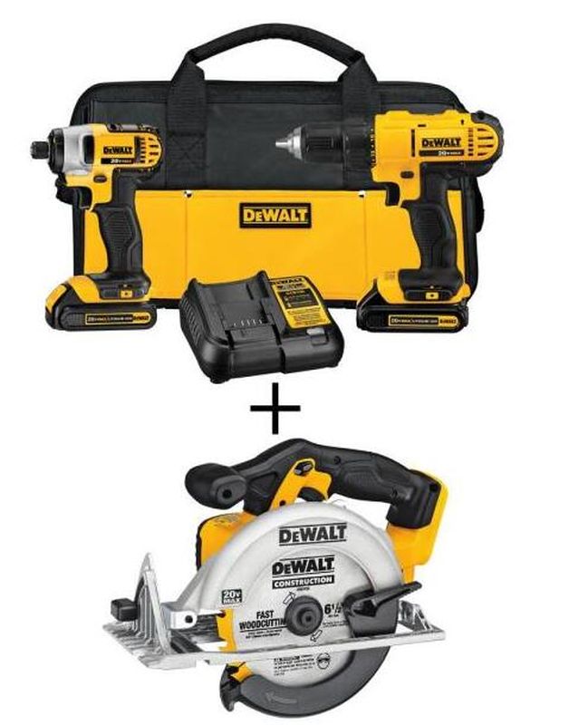 20-Volt MAX Cordless Drill/Impact Combo Kit (2-Tool) with (2) 20-Volt 1.3Ah Batteries, Charger & 6-1/2 in. Circular Saw
