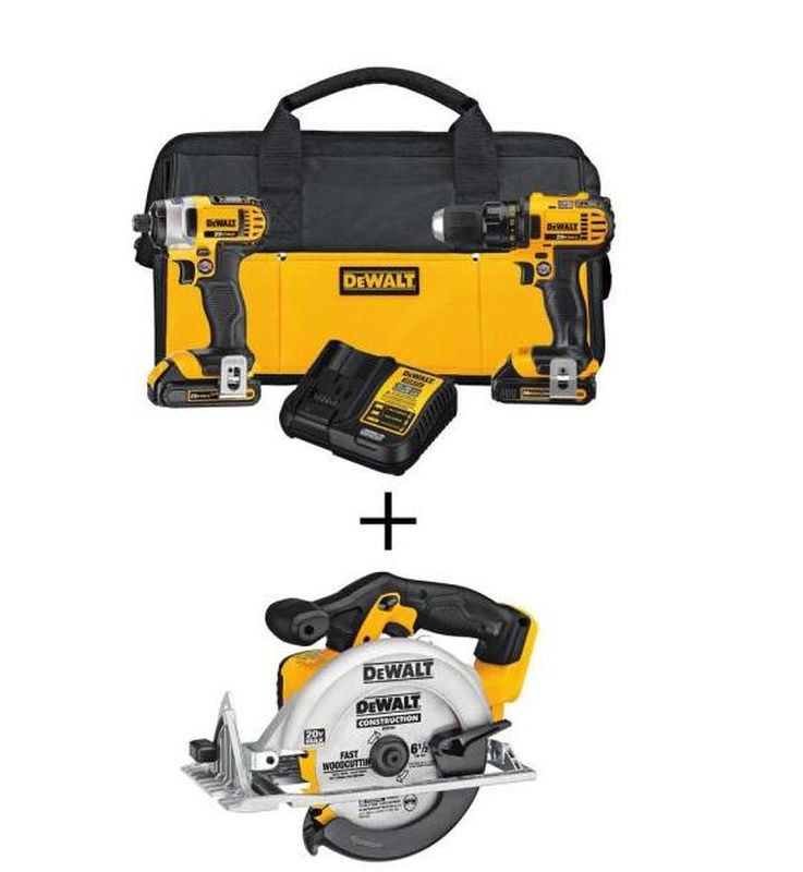 20-Volt MAX Cordless Drill/Impact Combo Kit (2-Tool) with (2) 20-Volt 1.5Ah Batteries, Charger & 6-1/2 in. Circular Saw