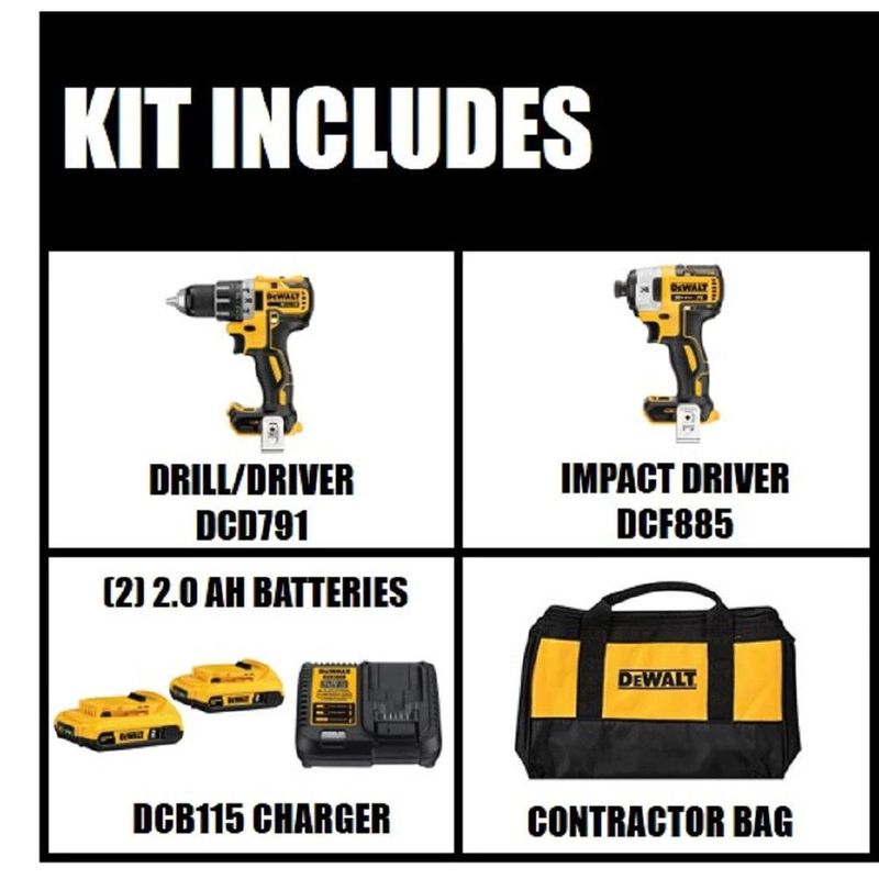 20-Volt MAX XR Cordless Brushless Drill/Impact Combo Kit with Two 20-Volt 2.0Ah Batteries and Charger (2-Tool) - Image 8