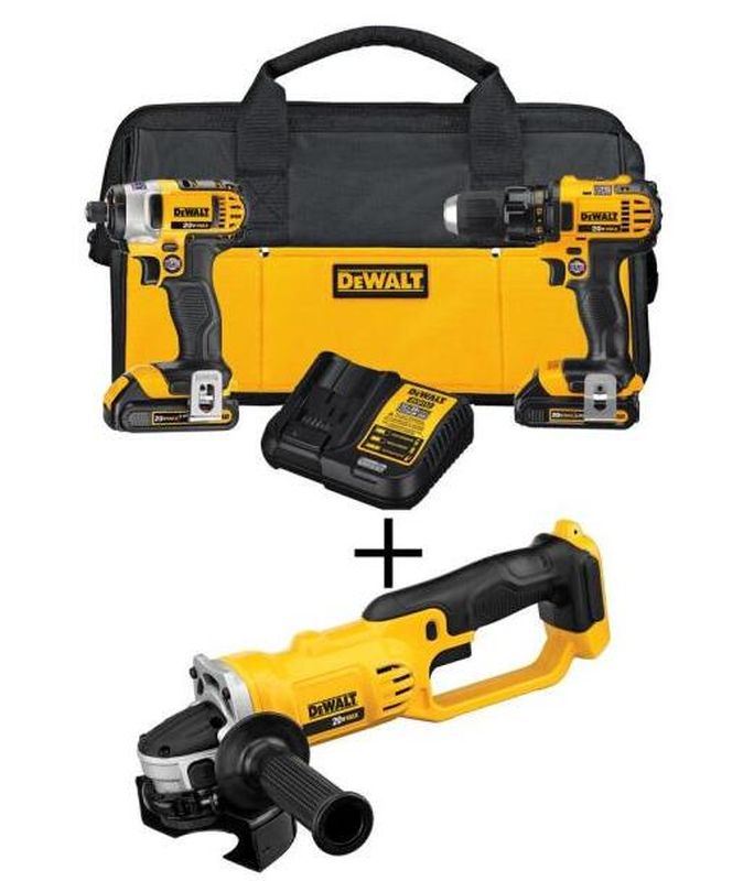 20-Volt MAX Cordless Drill/Impact Combo Kit (2-Tool) with (2) 20-Volt 1.5Ah Batteries, Charger & 4-1/2 in. Grinder