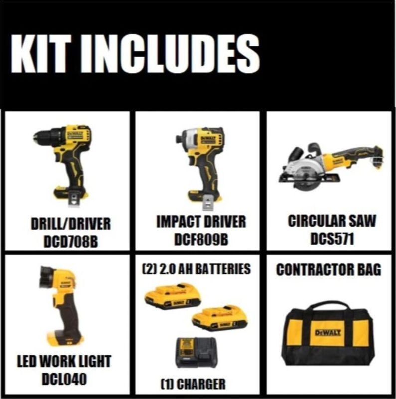 20-Volt MAX Lithium-Ion Brushless Cordless Combo Kit (4-Tool) with 2 Batteries 2.0 Ah, Charger, and Tool Bag - Image 2