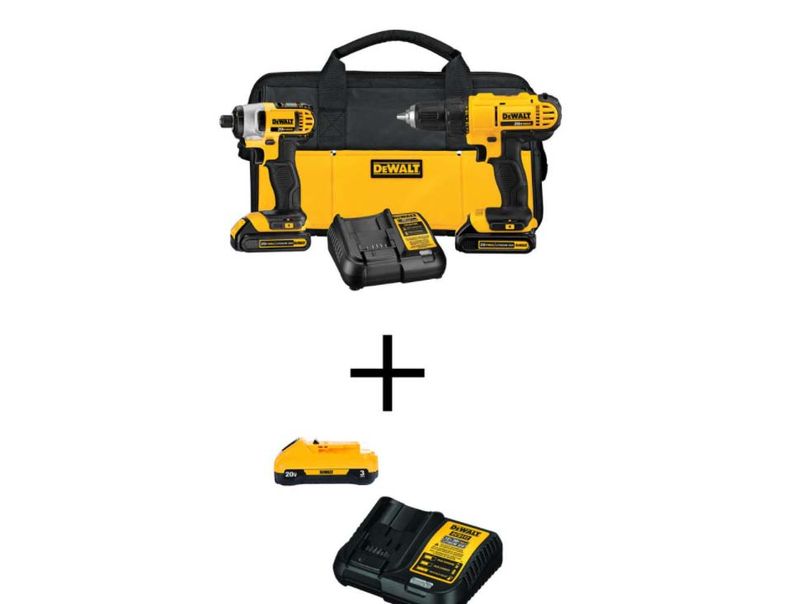 20-Volt MAX Cordless Drill/Impact Combo Kit (2-Tool) with (2) 20-Volt 1.3Ah Batteries, (1) 3.0Ah Battery, Charger & Bag - Image 2